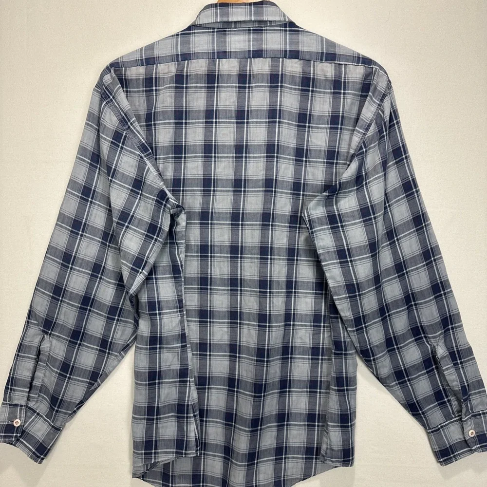 VTG Rare LEVIs Button Dress Shirt sz L Blue Madras Plaid 70 Light Korea Made - Picture 9 of 9